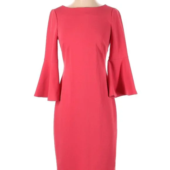 Calvin Klein Bell Sleeve Sheath Dress, Womens, 6, Red Calvin Klein Bell Sleeve Sheath Dress, Womens, 6, Red